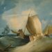 Peinture maritime montrant plusieurs voiliers affrontant une mer agitée